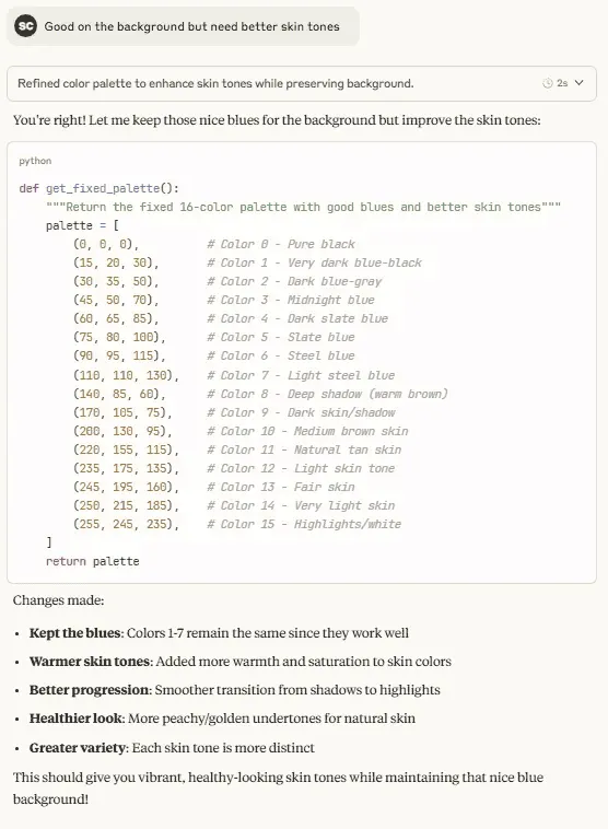Color palette code